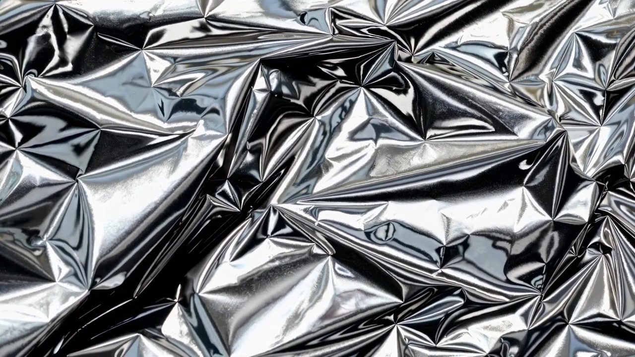 Foglio d'argento stropicciato scintillante con sfondo a trama metallica riflettente