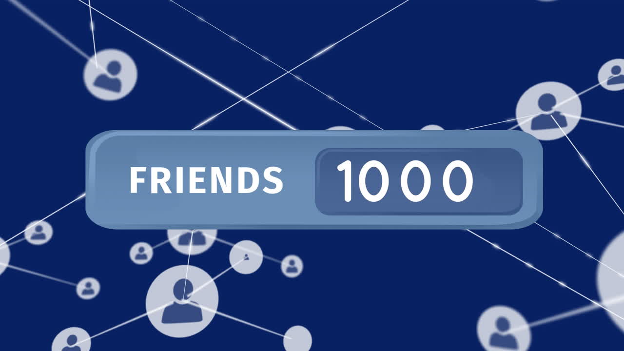 아이콘과 연결의 네트워크를 통해 숫자 및 친구 텍스트의 애니메이션