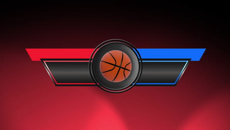 digital animation of sports logo for game events with basketball icon against red background