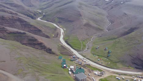 adventure resort kerlingarfjöll in glacial valley, remote wilderness hotel, aerial