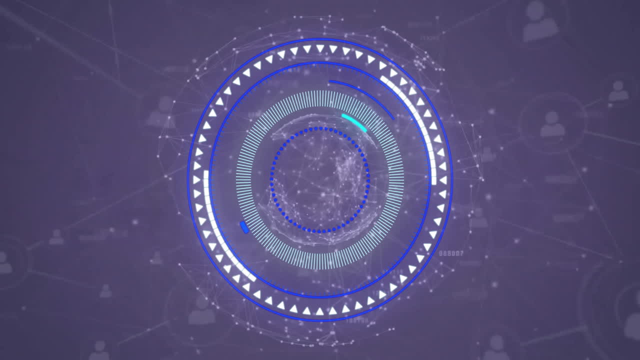 animación de la red de conexiones con iconos sobre el escaneo de alcance