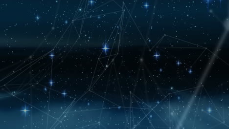 glowing stars and network of connections moving against blue background