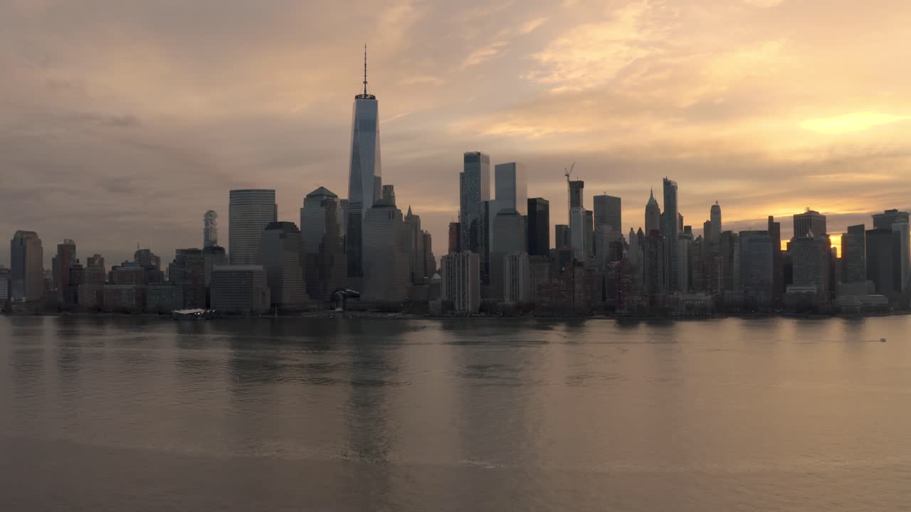 Aerial footage of lower Manhattan