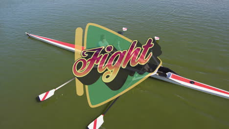 pair of senior rowers gliding over lake water, featuring animated fight overlay for health tech