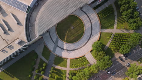 aerial view of modern public plaza and government building
