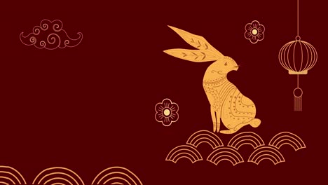 Animation-of-rabbit-and-shapes-on-red-background