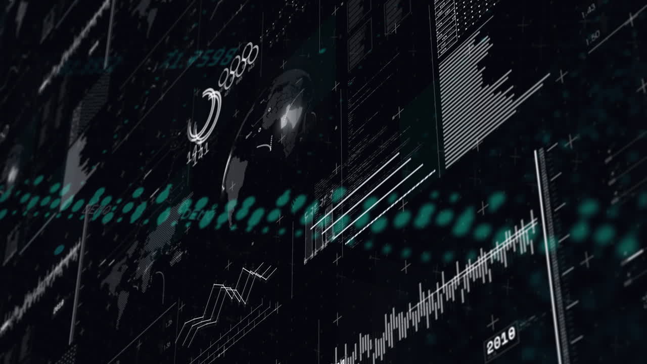 Animation of interface with data processing against black background