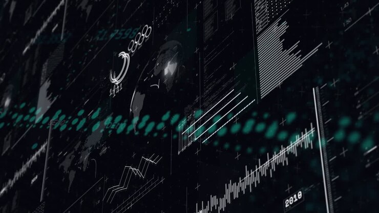 Animation of interface with data processing against black background