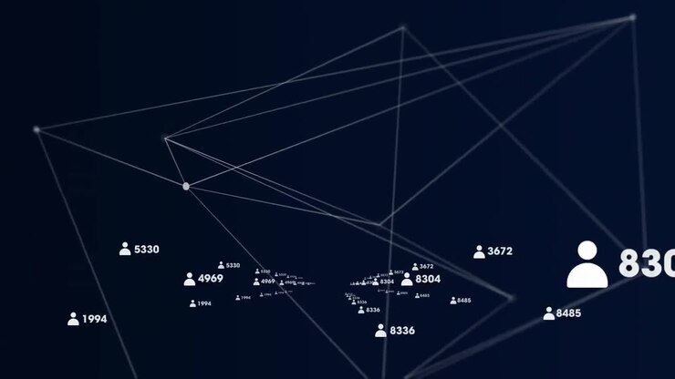 Network of connections and networks on dark blue background