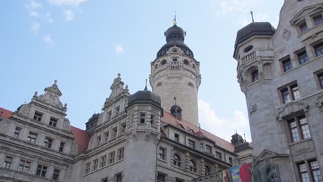 beautiful facade of new city hall in leipzig under blue sky in summer