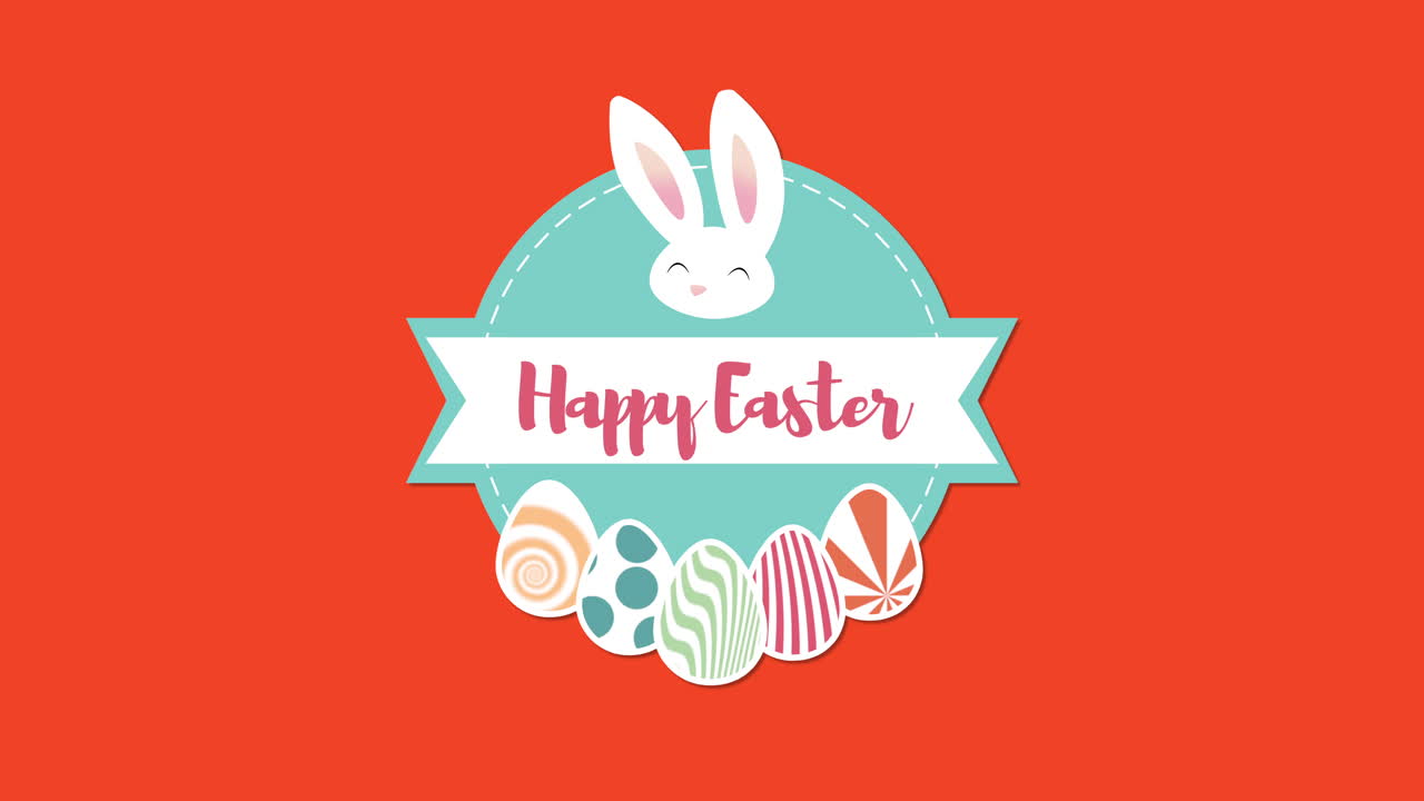 애니메이션 근접 촬영 행복 한 부활절 텍스트와 빨간색 배경에 토끼