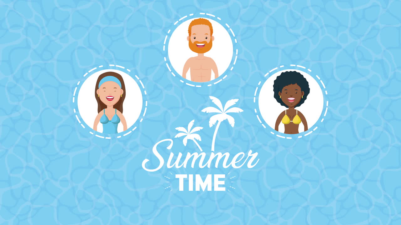 사람들의 그룹 여름 시간 애니메이션