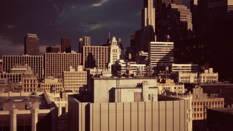 city skyline at sunset