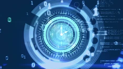animation of clock and data processing over dark background