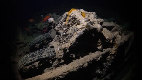 close up of several motorcycles left inside the thistlegorm shipwreck in the red sea, egypt