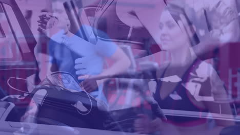 equipo de entrenamiento y ejercicio físico sobre animación de personas que trabajan en el gimnasio