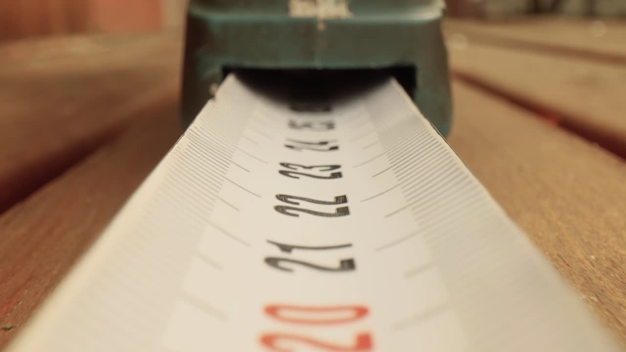 rollo de cinta métrica en movimiento macro