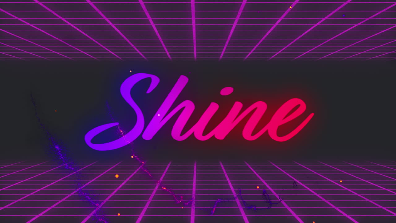 Animation of shine text over purple grid and moving cloud