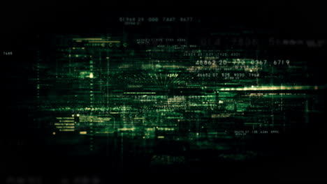 Futuristic abstract de-focus data matrix, meta, metaverse, telemetry and encrypt numbers display with particles simulation in cyber space environment for head up display background