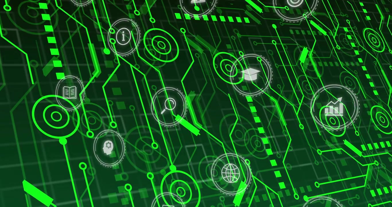 On signal reception digital circuit paths animating connecting icons pulsing visualizing data flow