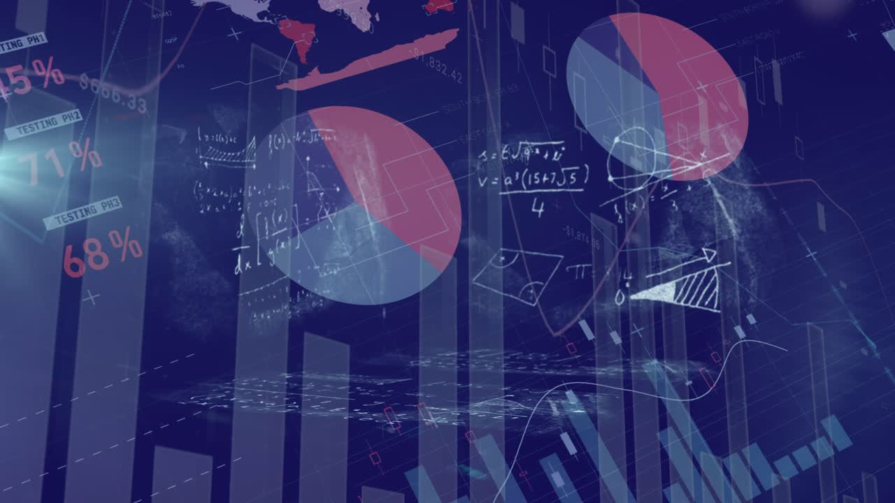 Animation of data processing over blue background