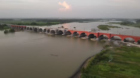 aerial view of pandansimo bridge in yogyakarta, the southern java cross bridge is under construction. adjacent to baru beach.