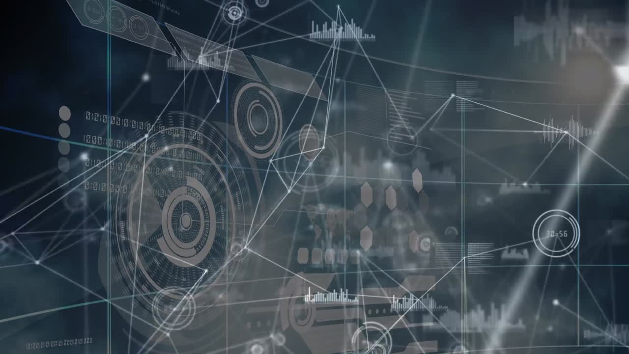 검은색 배경에 데이터 처리 계층을 통해 이동하는 연결 네트워크의 애니메이션