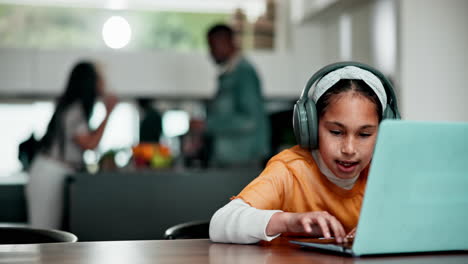 homework, online learning and child on laptop