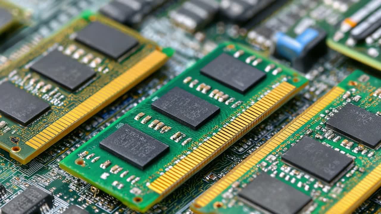 Detailed Close-Up Views of Computer Memory Modules Showcasing Advanced Technology and Component Layout in Modern Electronics Circuits for Enhanced Performance