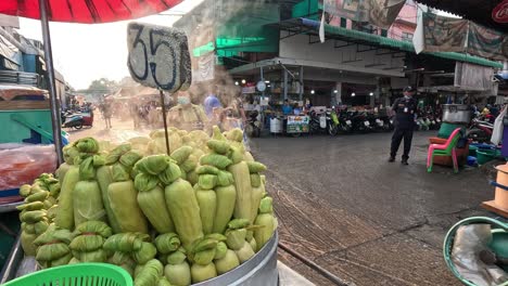 vibrant outdoor market with people and bananas