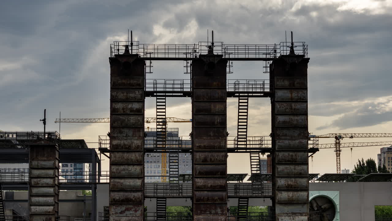 Timelapse of the Beijing city skyline from a high vantage point in vertical
