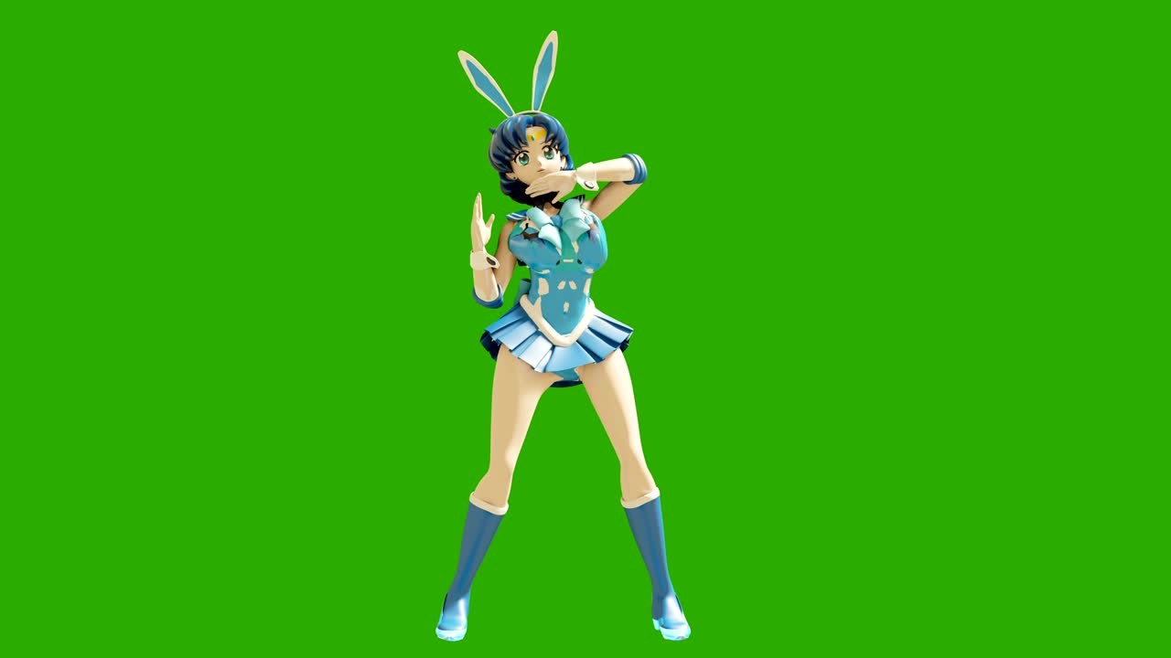 Animation dancing cartoon anime girls. Girl in the style of anime dancing. High quality seamless loop on green background.