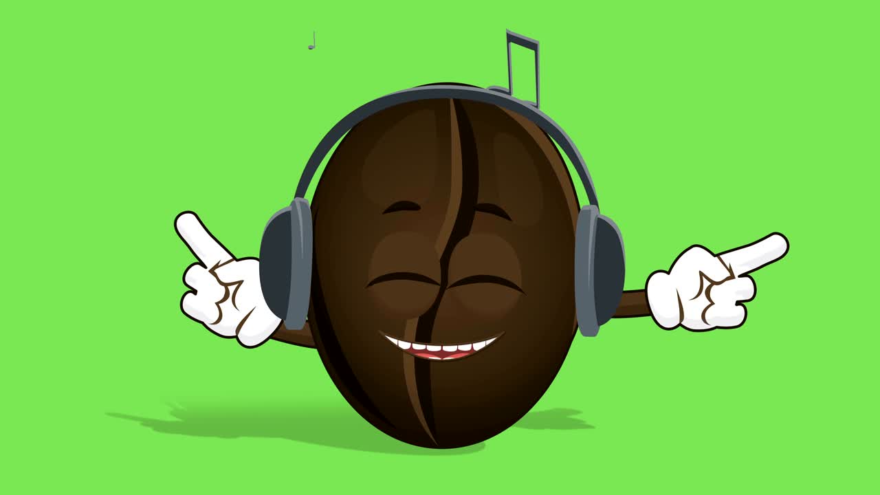 만화 커피 콩 얼굴 애니메이션 알파 매트와 함께 음악을 듣기