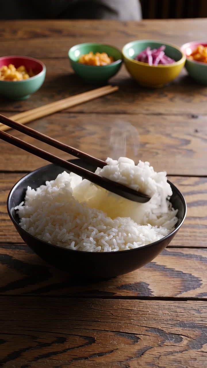 Hot Steaming Rice in a Bowl Ready to Eat