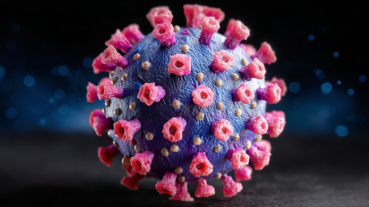 Close-Up Visualization of a Viral Particle Highlighting Its Structure and Unique Features, Showcasing the Intricacies of Microbial Life and Pathogen Behavior