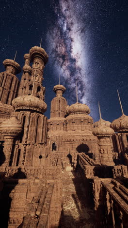 un castillo de fantasía bajo un cielo estrellado