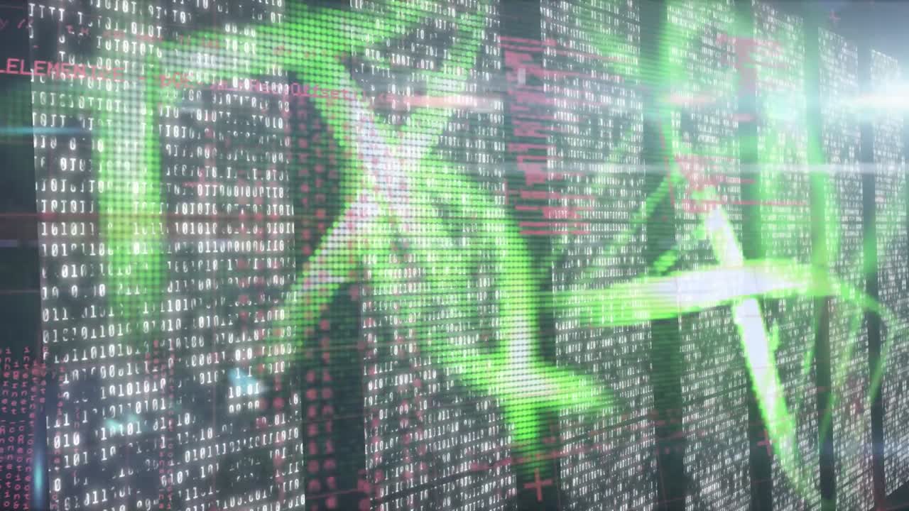 animación de cadenas de adn girando y procesamiento de datos médicos