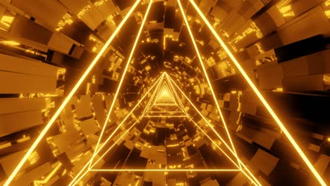 Golden-wireframe-with-metal-tunnel-background-in-4k-and-60fps
