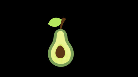 Eine-In-Zwei-Hälften-Geschnittene-Avocado-Mit-Einer-Blattkonzeptanimation-Mit-Alphakanal