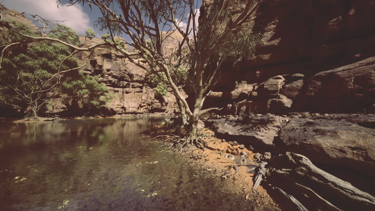Breathtaking natural oasis with a majestic tree reflected in calm waters
