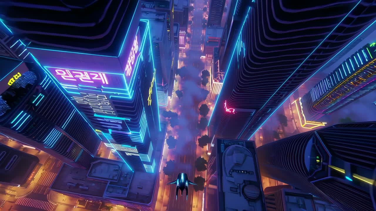 Vista aerea di una città cyberpunk