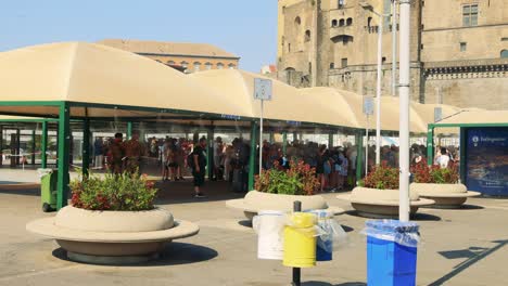 crowd gathers at sorrento bus stop in naples