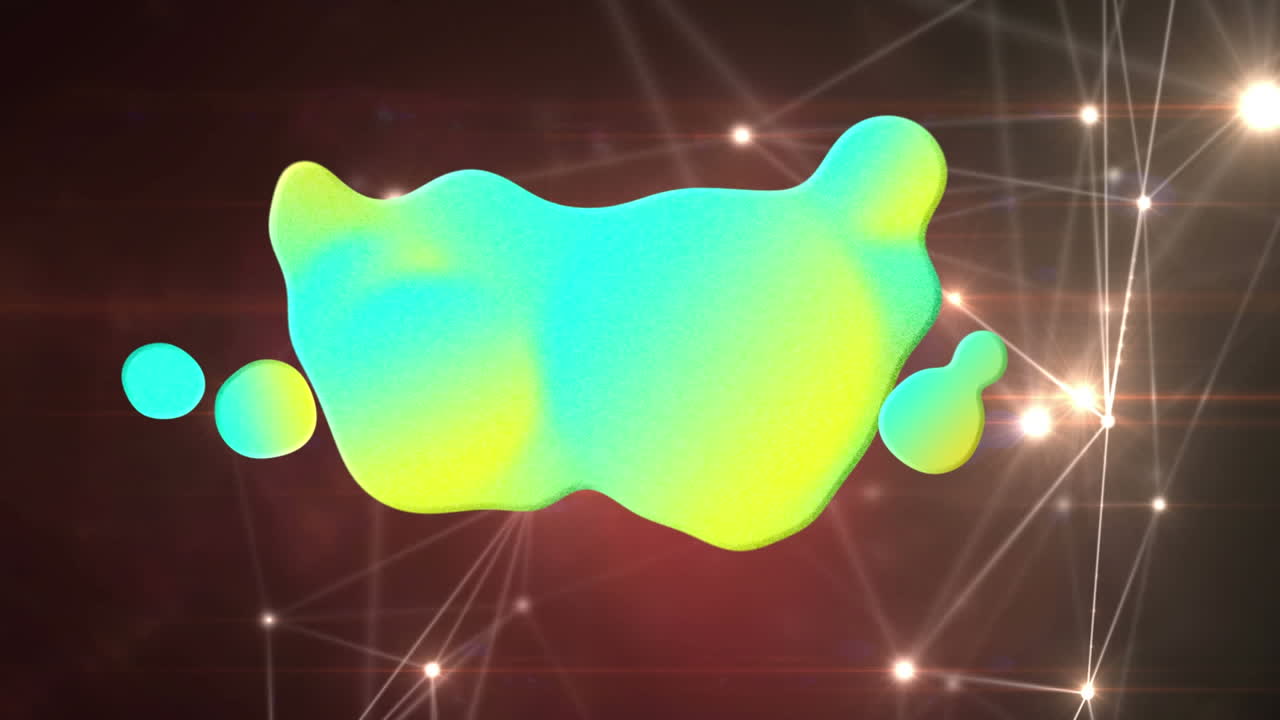 animación digital de la forma abstracta ondulada de gradiente contra la red brillante de conexiones