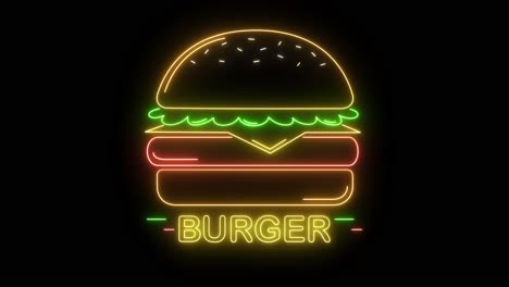 neon signs of burgers flickering on and off.