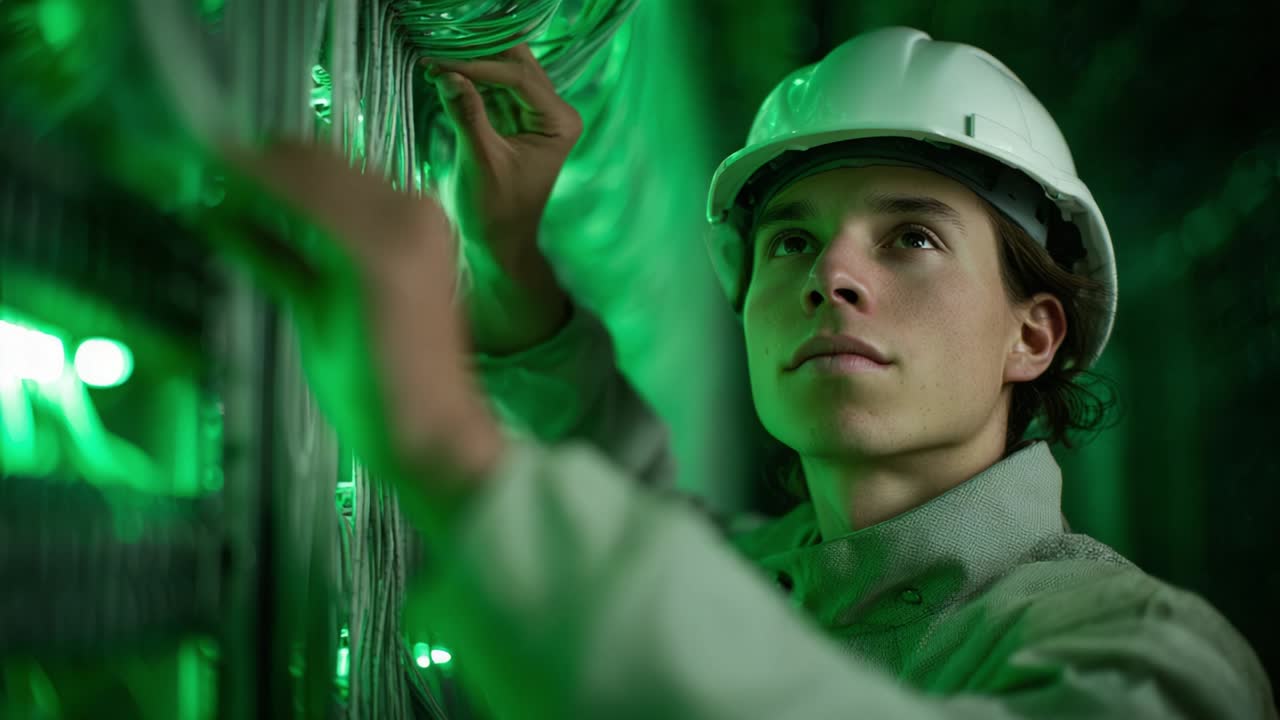 Technik pracující v serverovně
