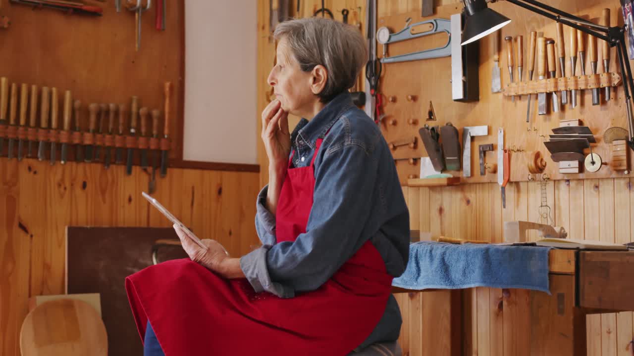 luthier femenina en el trabajo en su taller