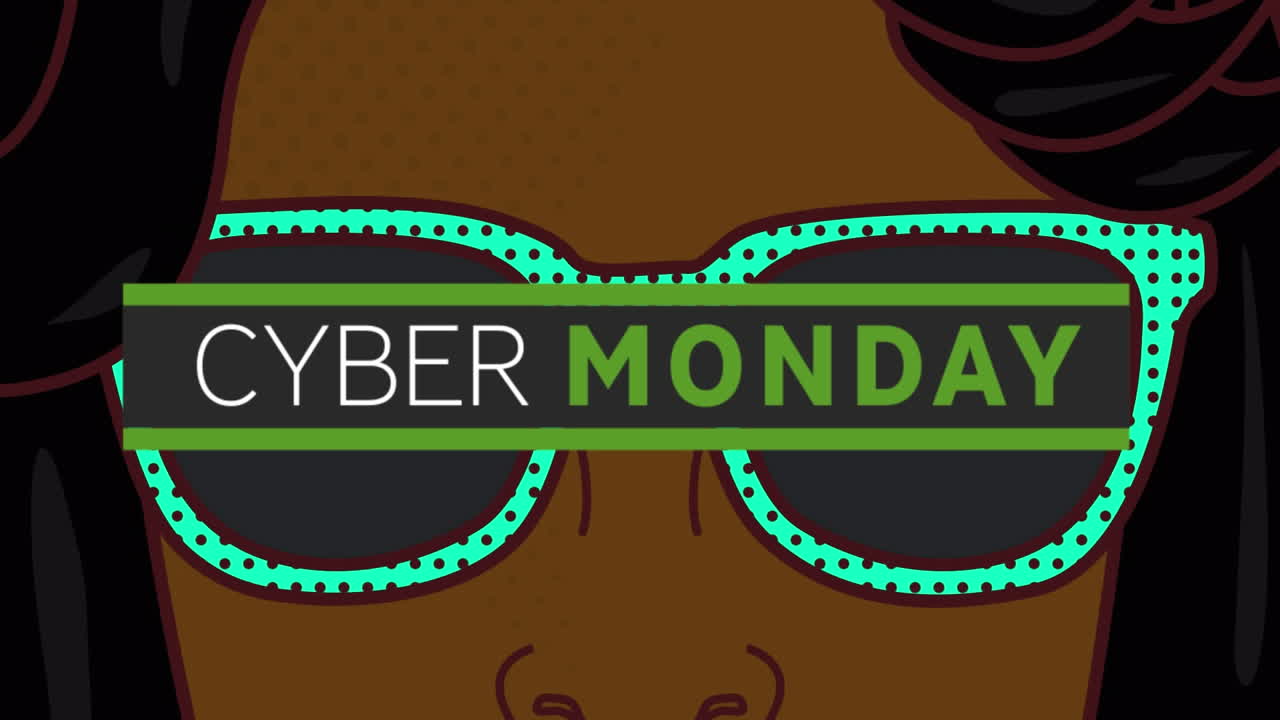 animatorom od cyber lunes texto sobre cara de dibujos animados retro con gafas de sol