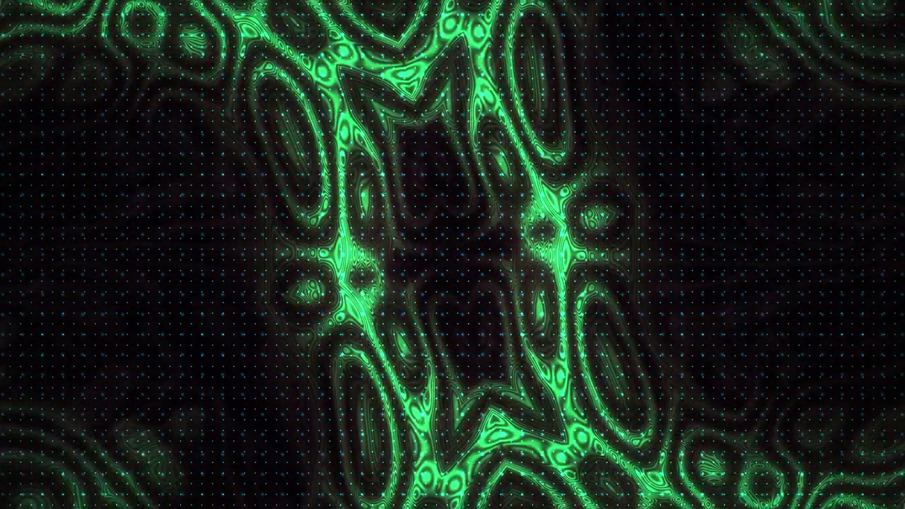 Motivo caleidoscopico verde astratto con effetti di luce pulsanti