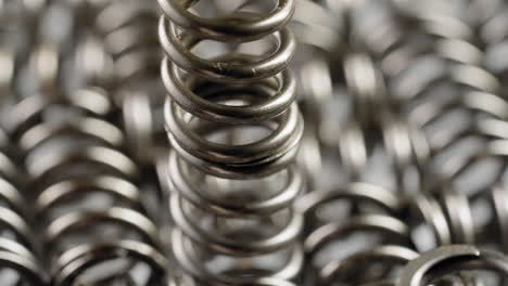 close-up of spinning coil spring device - metal spring