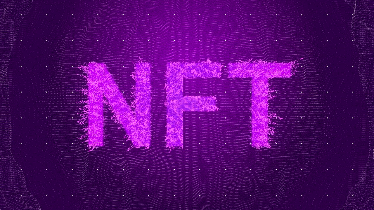 Animation of nft over violet background with dots